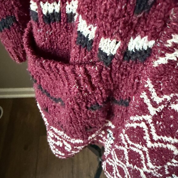J. Jill Burgundy Aztec Long Cardigan Coatigan Oversized Buttons Small - Picture 7 of 10